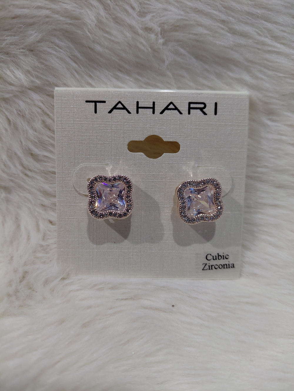 New TAHARI Pink Cubic Zirconia Halo Stud Earrings